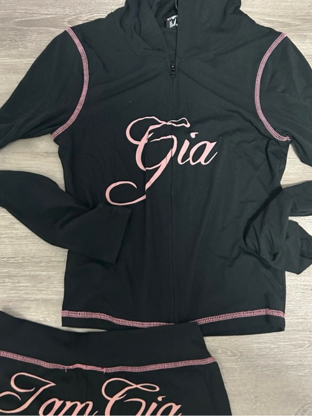 I.AM.GIA Black Hoodie with Pink Script Logo - Picture 6 of 8